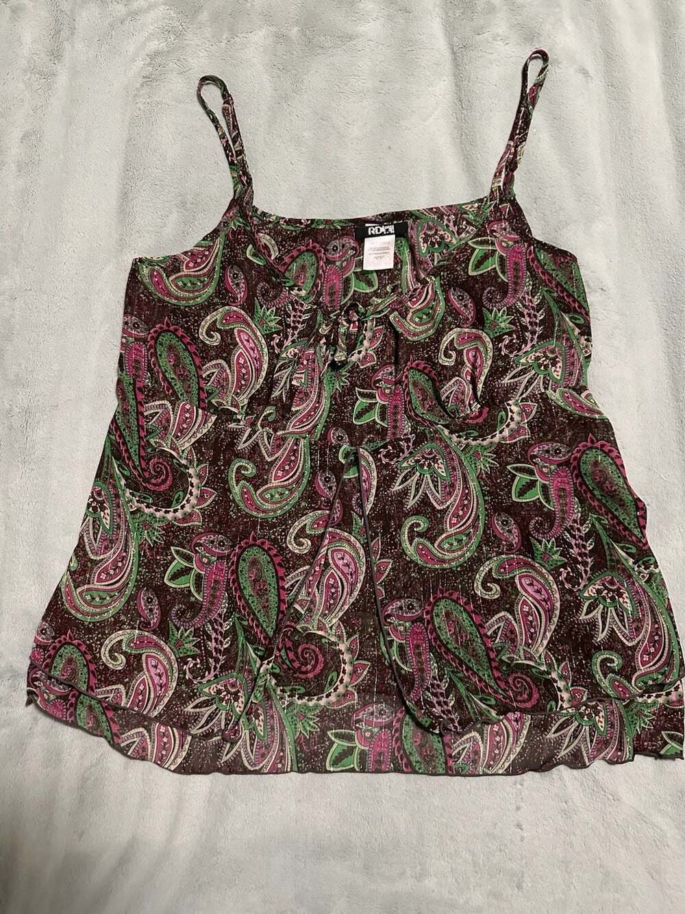 RD Style Paisley Print Layered Sheer Cami Tank Top, Size Large